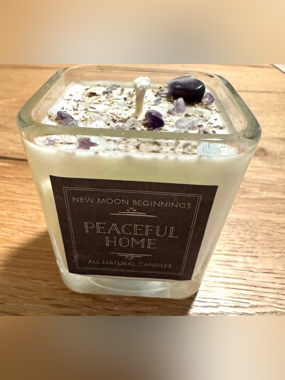 New Moon Beginnings Peaceful Home Crystal Soy Glass Candle 7.5 ounce New